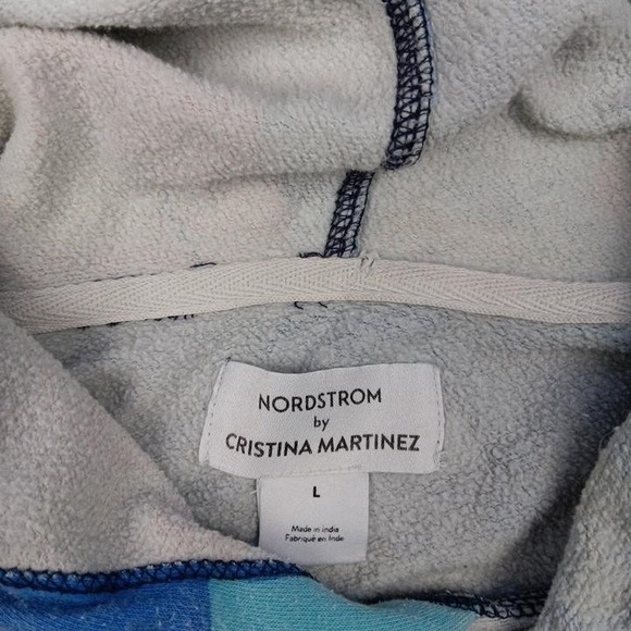 Nordstrom by Cristina Martinez Hoodie Womens Large Blue Floral Pullover Pocket - Picture 3 of 6